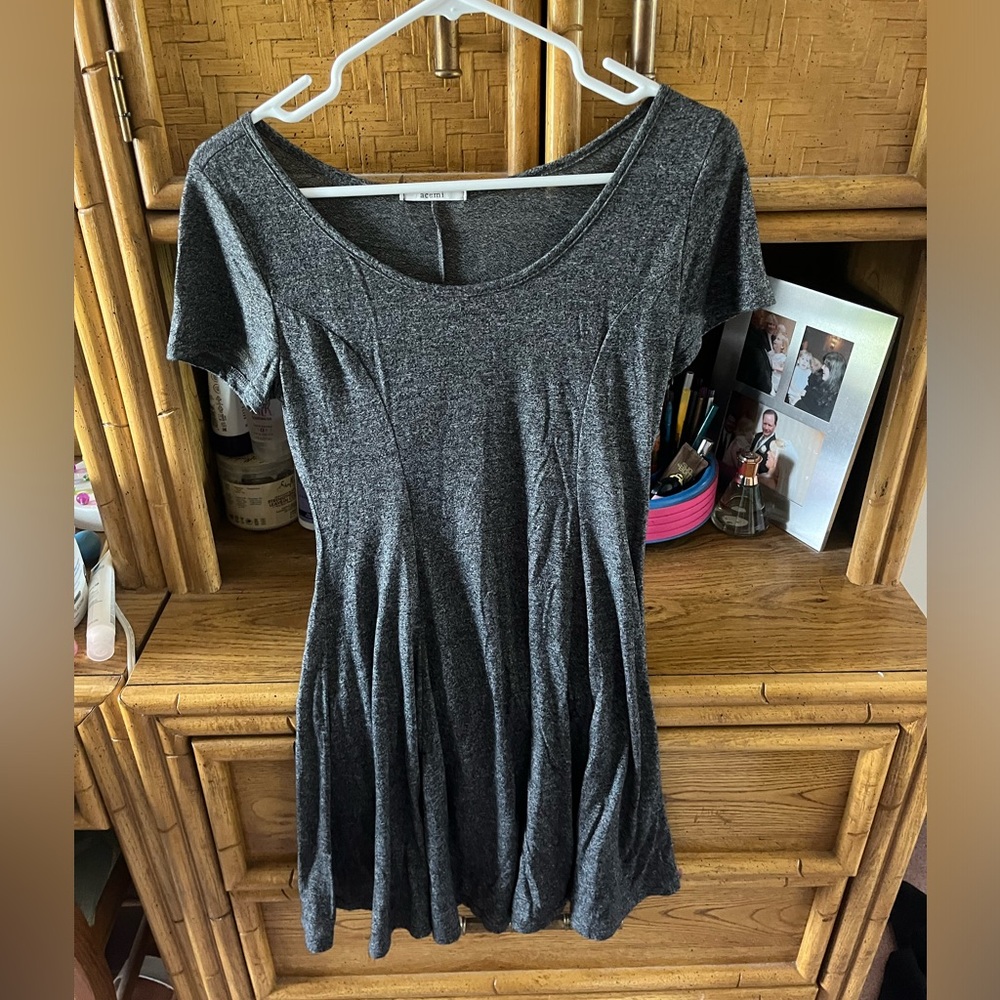 Acemi Gray Fitted Pleated Short Sleeve T-Shirt